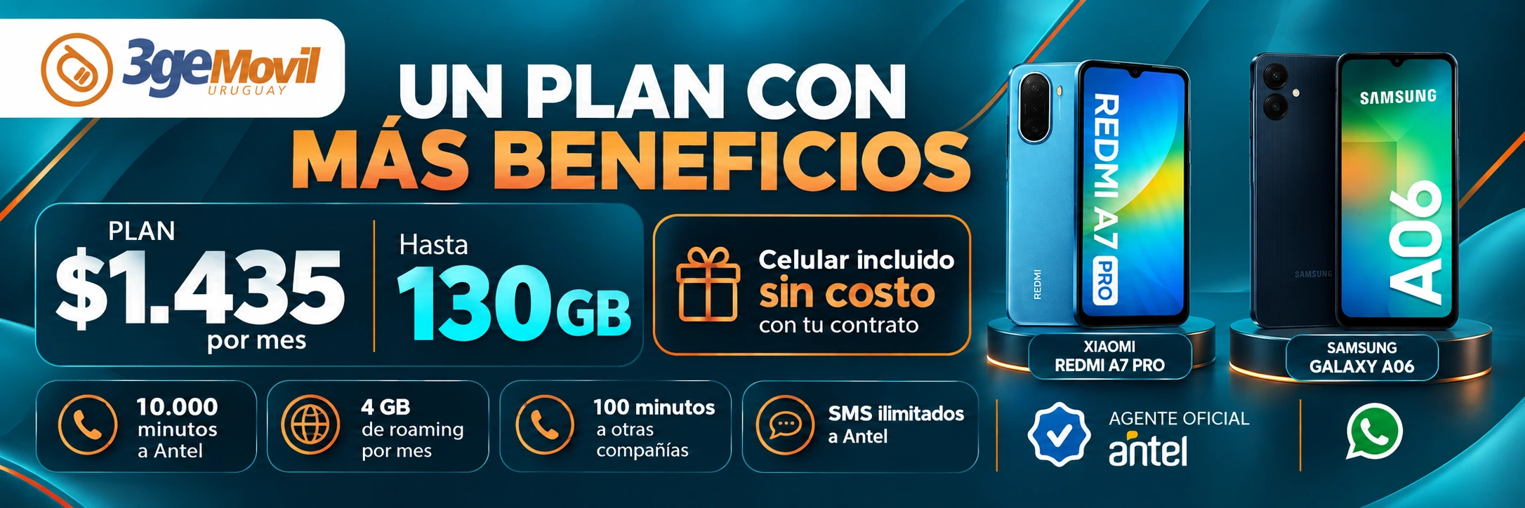 3Ge Móvil: plan $1.435 por mes, hasta 130 GB y celular incluido con tu contrato