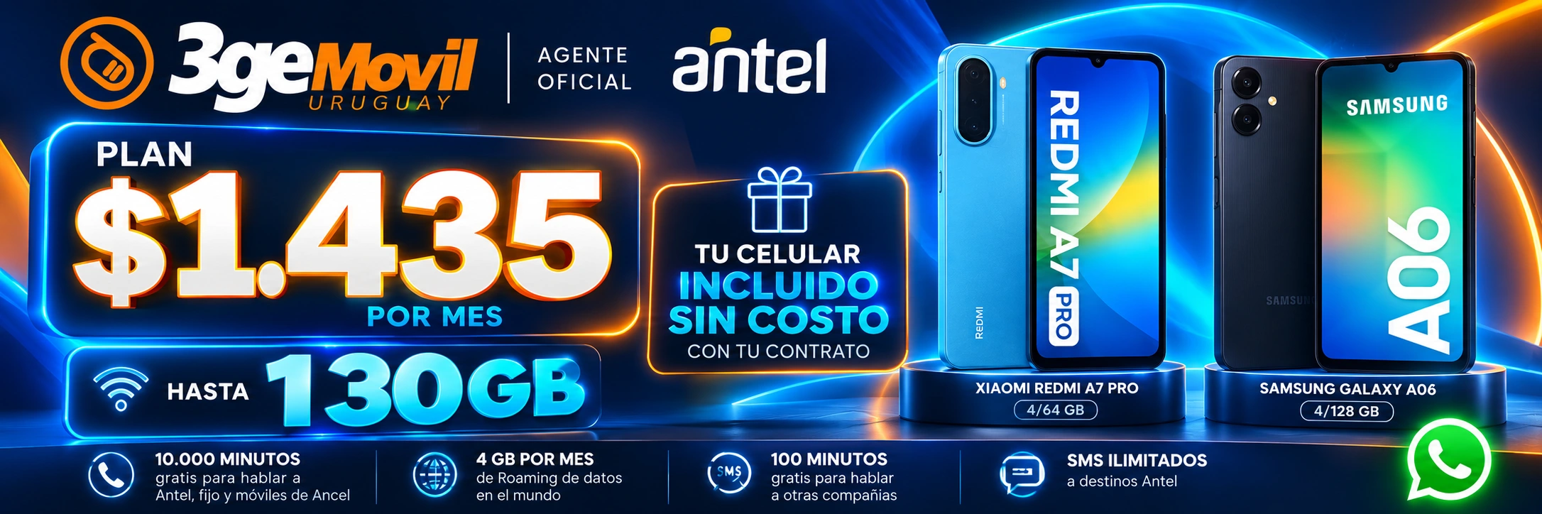 3Ge Móvil: plan $1.435 por mes, hasta 130 GB y celular incluido con tu contrato