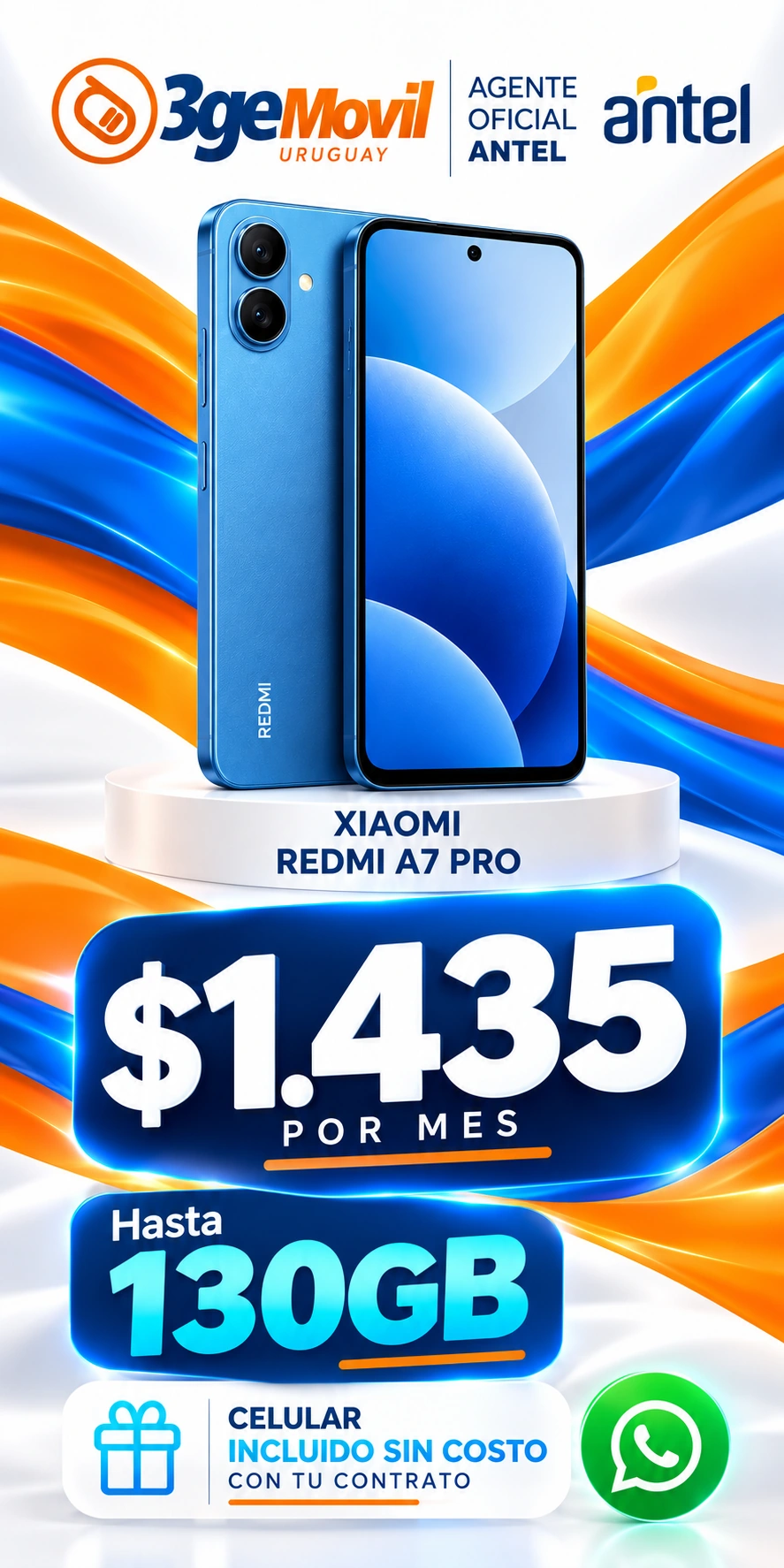3Ge Móvil: $1.435 por mes, hasta 130 GB, celular incluido con tu contrato