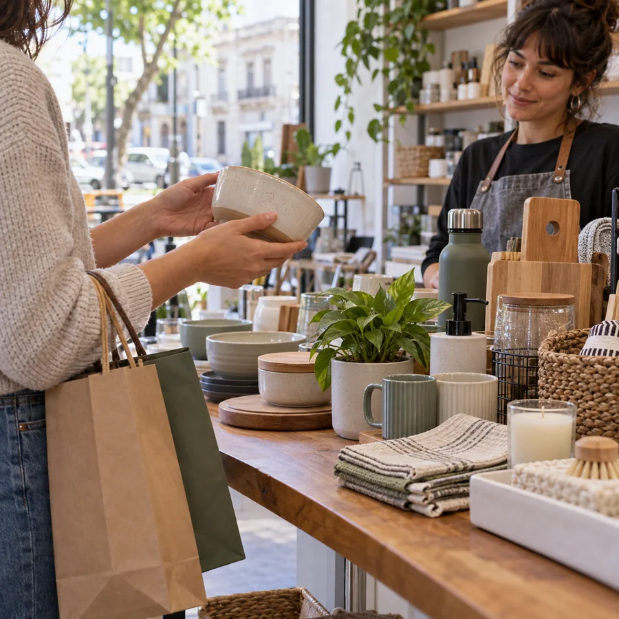 Una persona compra artículos para el hogar en un comercio